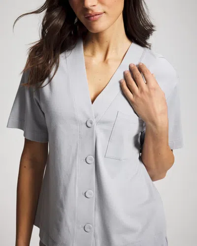 Soma Cotton Button-front Pajama Tee In Misty Sky