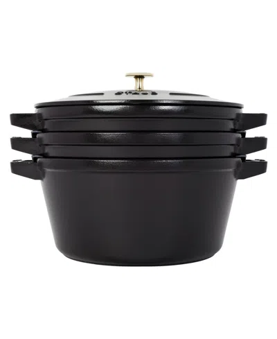 Staub Cast Iron 4-piece Stackable Set In Black