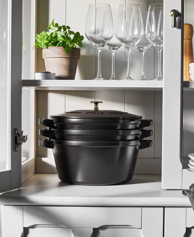 Staub Cast Iron 4-piece Stackable Set In Black