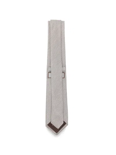 Canali Houndstooth-pattern Silk Tie In Gray