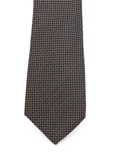 Canali Geometric-pattern Silk-blend Tie In Gray