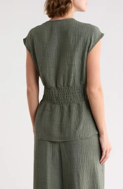 Max Studio Pleat Front Top In Heather Moss