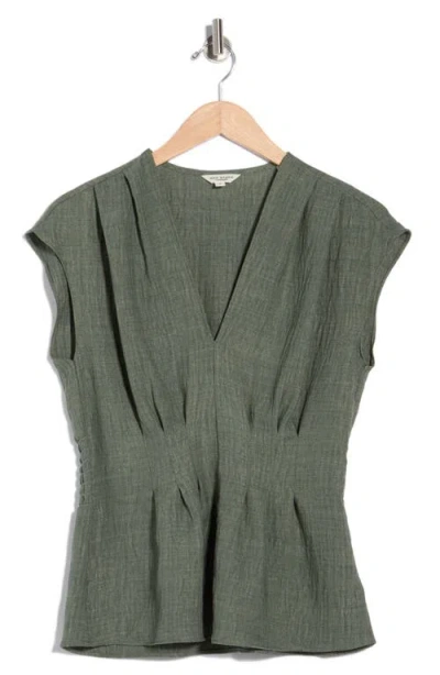 Max Studio Pleat Front Top In Heather Moss