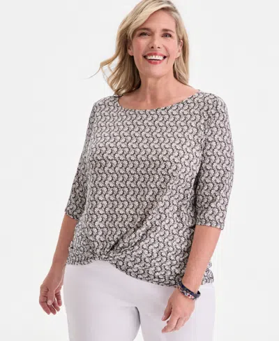Jm Collection Plus Size Circular Pattern Twisted-hem Top, Macy's Exclusive In White