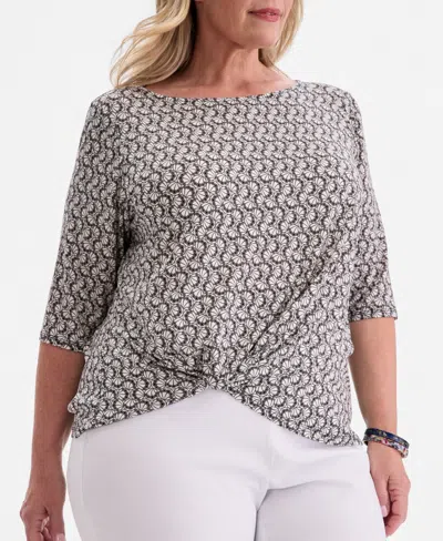 Jm Collection Plus Size Circular Pattern Twisted-hem Top, Macy's Exclusive In White