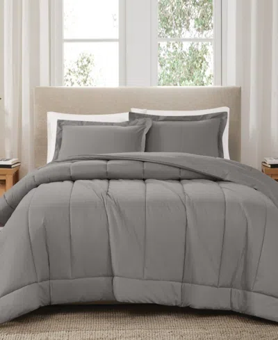 Brooklyn Loom Solid Cotton Percale 3-pc. Comforter Set, Full/queen In Gray