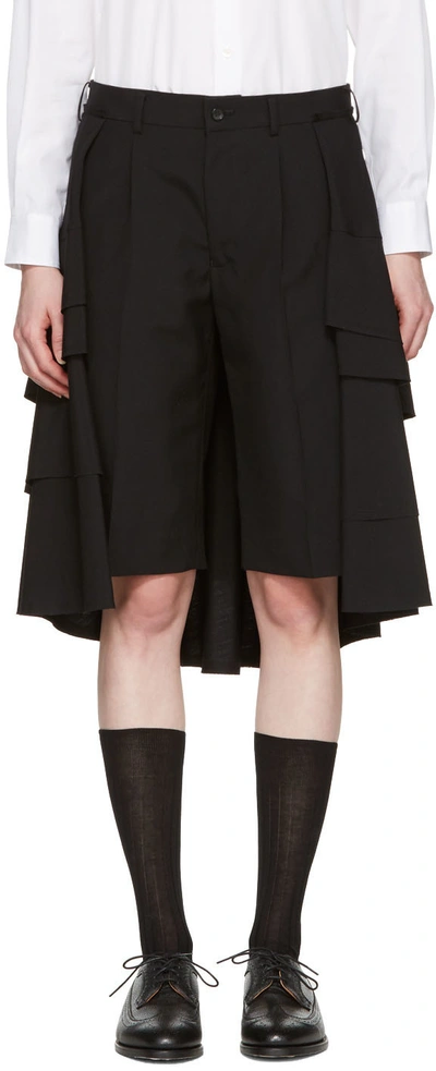 Comme Des Garçons Black Wool Ruffle Skirt Shorts