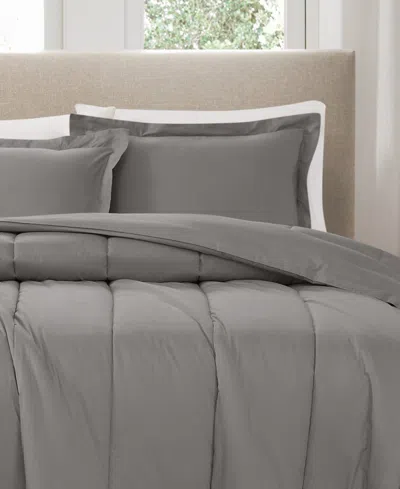 Brooklyn Loom Solid Cotton Percale 3-pc. Comforter Set, King In Gray