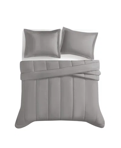Brooklyn Loom Solid Cotton Percale 3-pc. Comforter Set, King In Gray