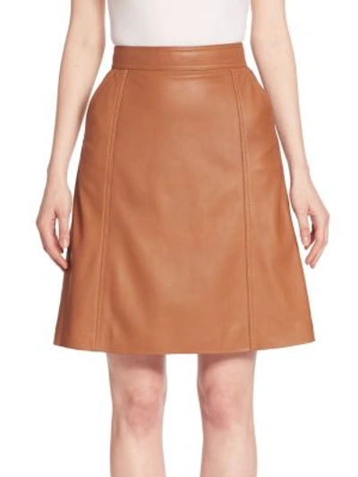 Hugo Boss Sepai Leather A-line Skirt In Rust-copper