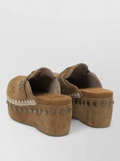 Mou Platform Mule Sandals Round Toe Studs Suede In Multi
