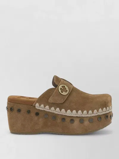 Mou Platform Mule Sandals Round Toe Studs Suede In Multi