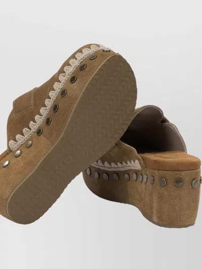 Mou Platform Mule Sandals Round Toe Studs Suede In Multi
