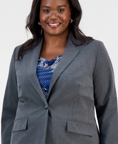 Kasper Plus Size One-button Blazer In Gray