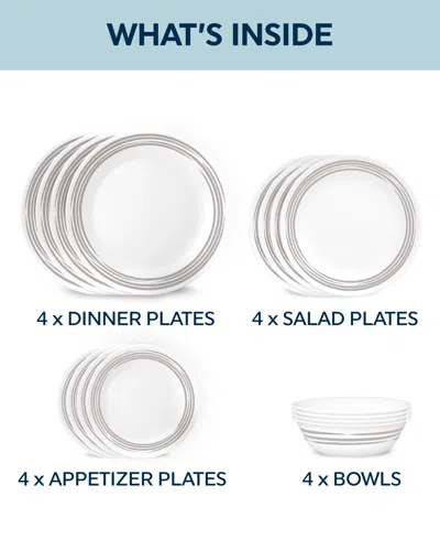 Corelle Brushed 16 Pc. Dinnerware Set, Service For 4 In White,silvery-gray