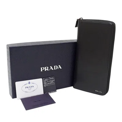 Pre-owned Prada Black Leather Long Bill Wallet (bi-fold) ()