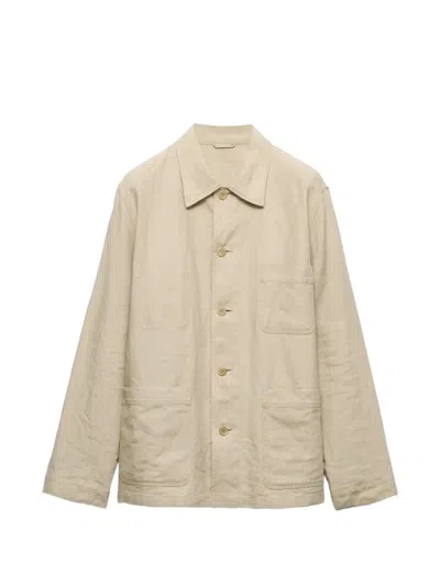 Prada Single-breasted Linen Jacket In Neutral