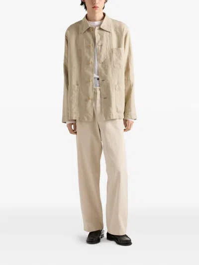 Prada Single-breasted Linen Jacket In Neutral