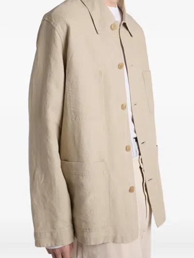 Prada Single-breasted Linen Jacket In Neutral