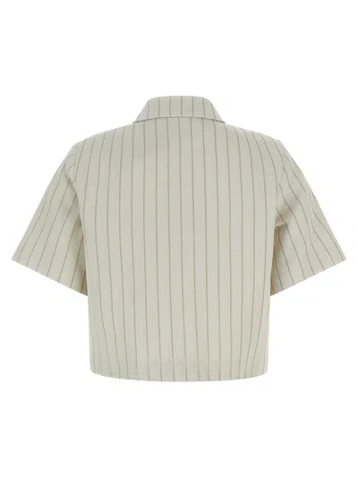 Max Mara Mxmangio Collared Striped Jacket Front Pockets In Gray
