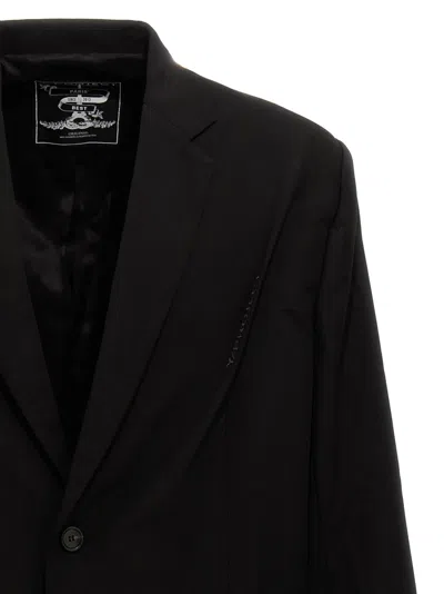 Y/project 'structured Shoulders Logo Embossed Blazer' In Black