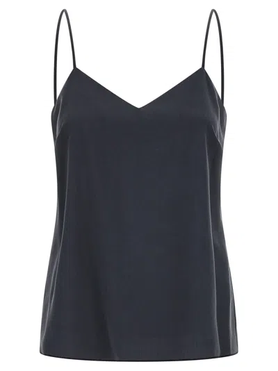Max Mara Navy Solid V Neck Top In Black