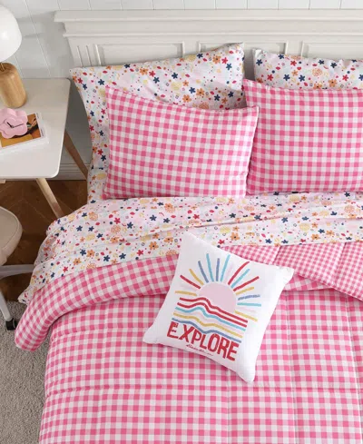 Eddie Bauer Preston Check Microfiber 3-pc. Comforter Set, Twin In White,light Pink