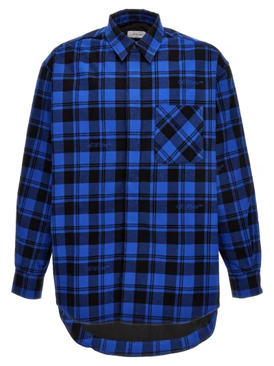 Off-white Oversized Check Pattern Paint Detail Overshirt In Blue