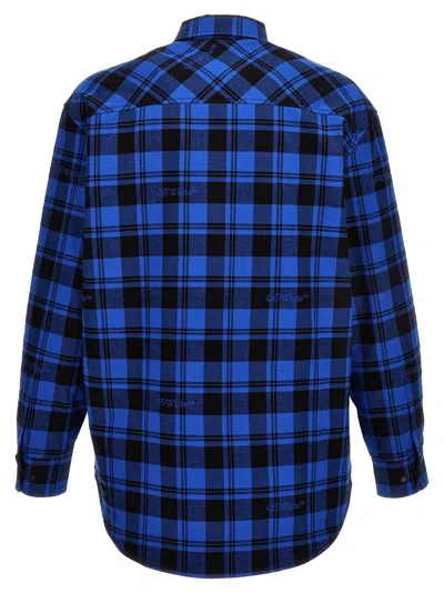 Off-white Oversized Check Pattern Paint Detail Overshirt In Blue