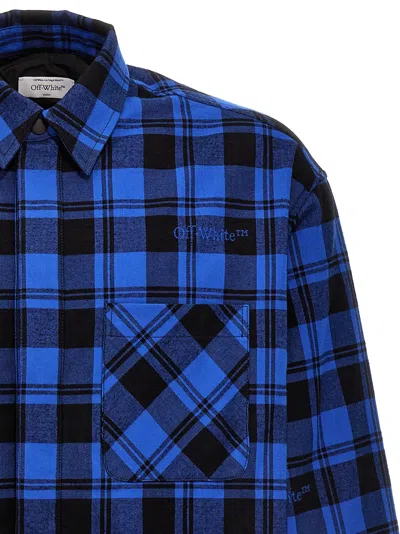 Off-white Oversized Check Pattern Paint Detail Overshirt In Blue