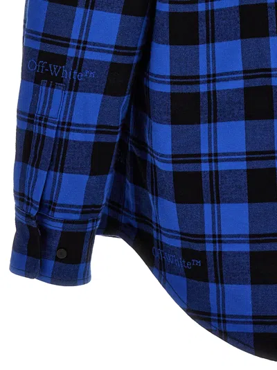 Off-white Oversized Check Pattern Paint Detail Overshirt In Blue