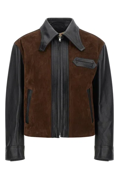 Marni Black Leather Jacket With Split-leather Front Panel In Black
