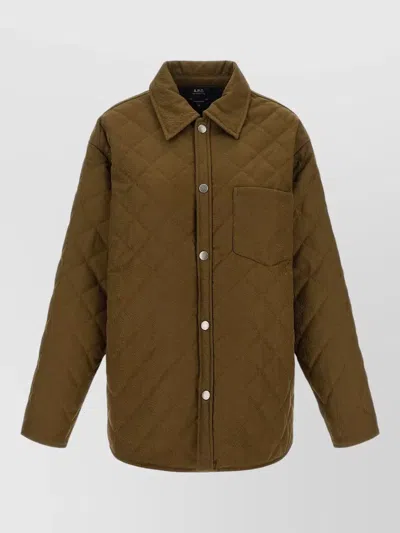 A.p.c. Georges Quilted Diamond Polyester-wool Jacket In Green