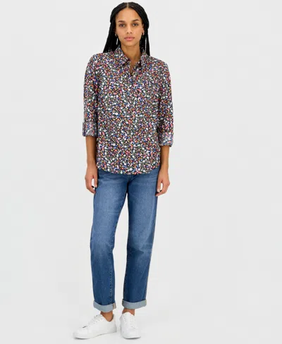 Nautica Women's Patterned Roll-tab Shirt In Multi