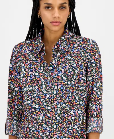 Nautica Women's Patterned Roll-tab Shirt In Multi