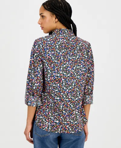Nautica Women's Patterned Roll-tab Shirt In Multi