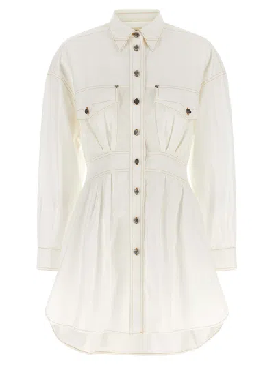 Versace Medusa Shirt Dress Chest Pockets Waist Detail In Neutral