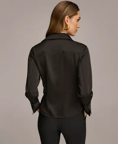 Donna Karan Petite Button Front Point Hem Top In Black