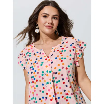 Bloomchic Polka Dot Flutter Sleeve Blouse In Lightpink