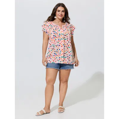 Bloomchic Polka Dot Flutter Sleeve Blouse In Lightpink