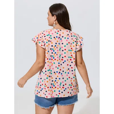 Bloomchic Polka Dot Flutter Sleeve Blouse In Lightpink