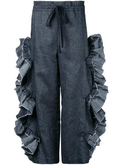Shop Roberts Wood Scallop Ruffle Cut-out Trousers In Grey