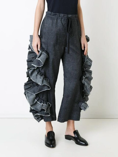 Shop Roberts Wood Scallop Ruffle Cut-out Trousers In Grey