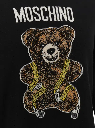 Moschino Virgin Wool Ribbed Crewneck Long-sleeve T-shirt In Black