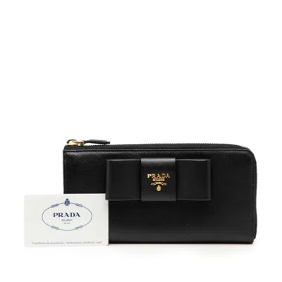 Pre-owned Prada Black Leather Long Wallet (bi-fold) ()
