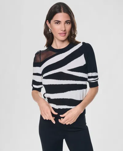 Dkny Zebra Stripe Three-quarter Sleeve Sweater In Multi