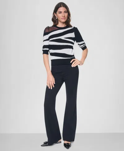 Dkny Zebra Stripe Three-quarter Sleeve Sweater In Multi