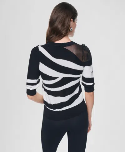 Dkny Zebra Stripe Three-quarter Sleeve Sweater In Multi
