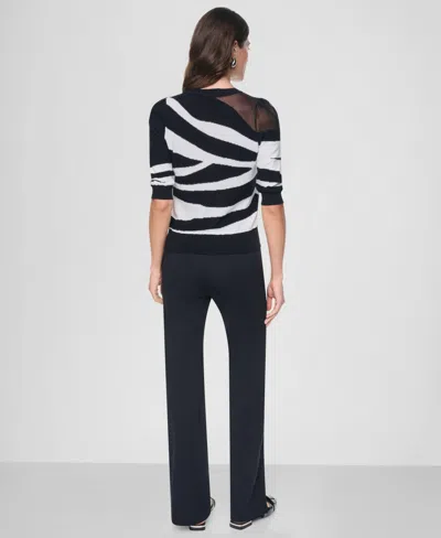 Dkny Zebra Stripe Three-quarter Sleeve Sweater In Multi