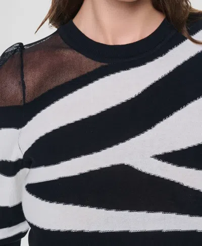 Dkny Zebra Stripe Three-quarter Sleeve Sweater In Multi